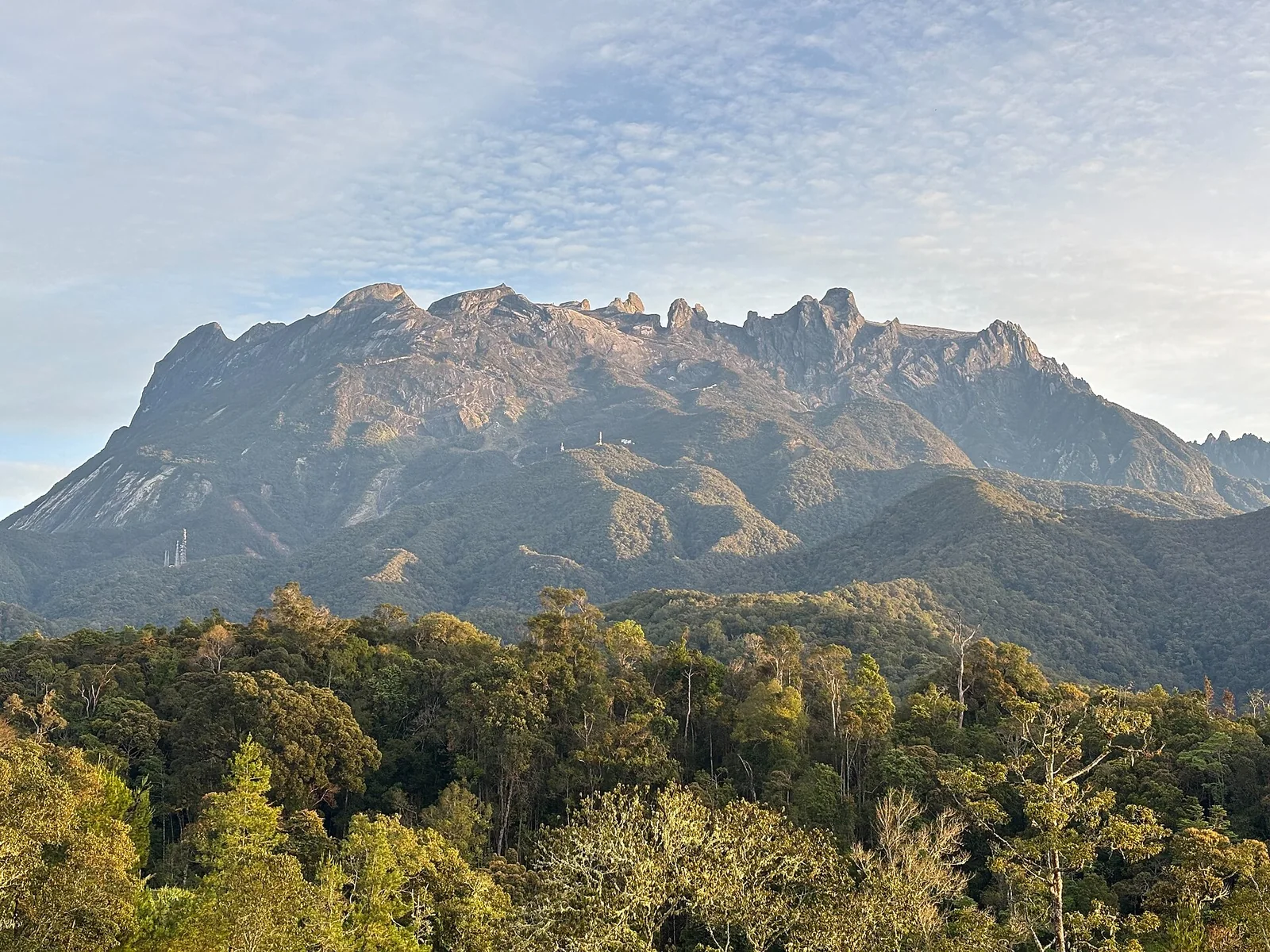 Mount Kinabalu at sunrise above the surrounding forest